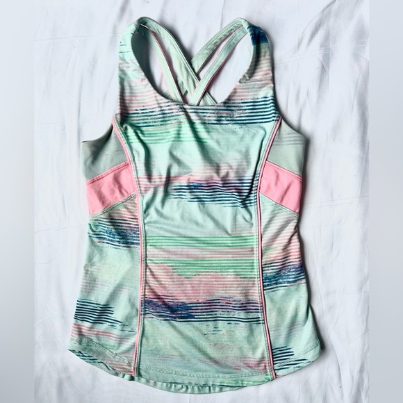Ivivva Striped Teal & Pink Workout Tank Top - Picture 1 of 2